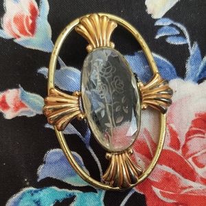Vintage glass rose brooch